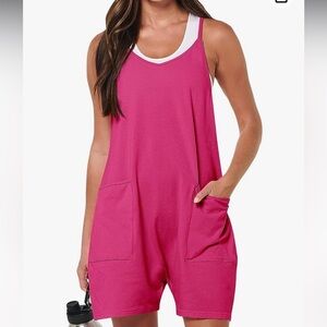 Womens Summer Casual Romper Loose Spaghetti Shorts Overalls Jumpsuit Pockets